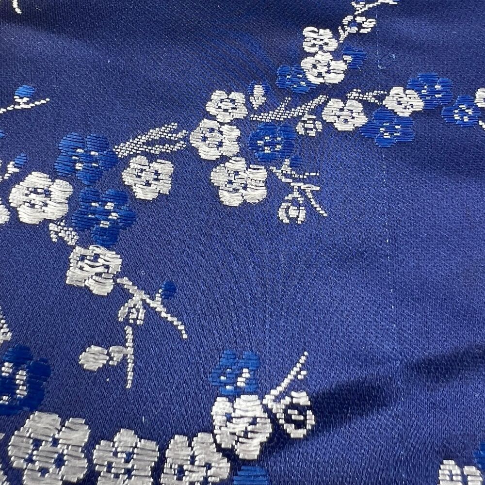 Vintage Chinese Blue Plum Blossom Satin Jacquard Cropped Pajama Pants 34" Waist - Picture 6 of 16